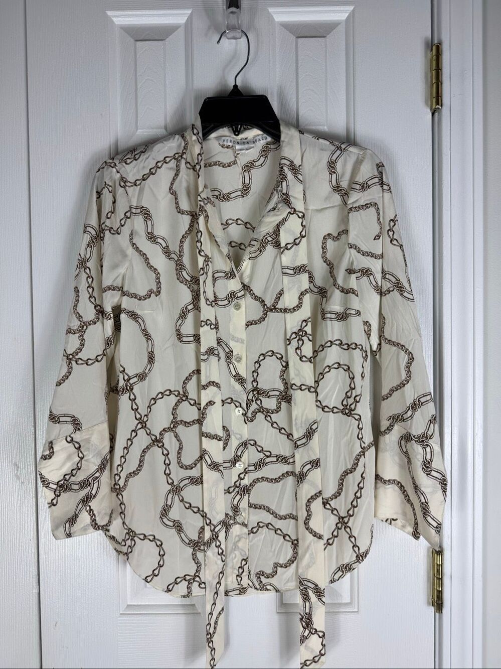 Veronica Beard Womens Remi Ecru Print Tie Neck Silk Blouse Size 0